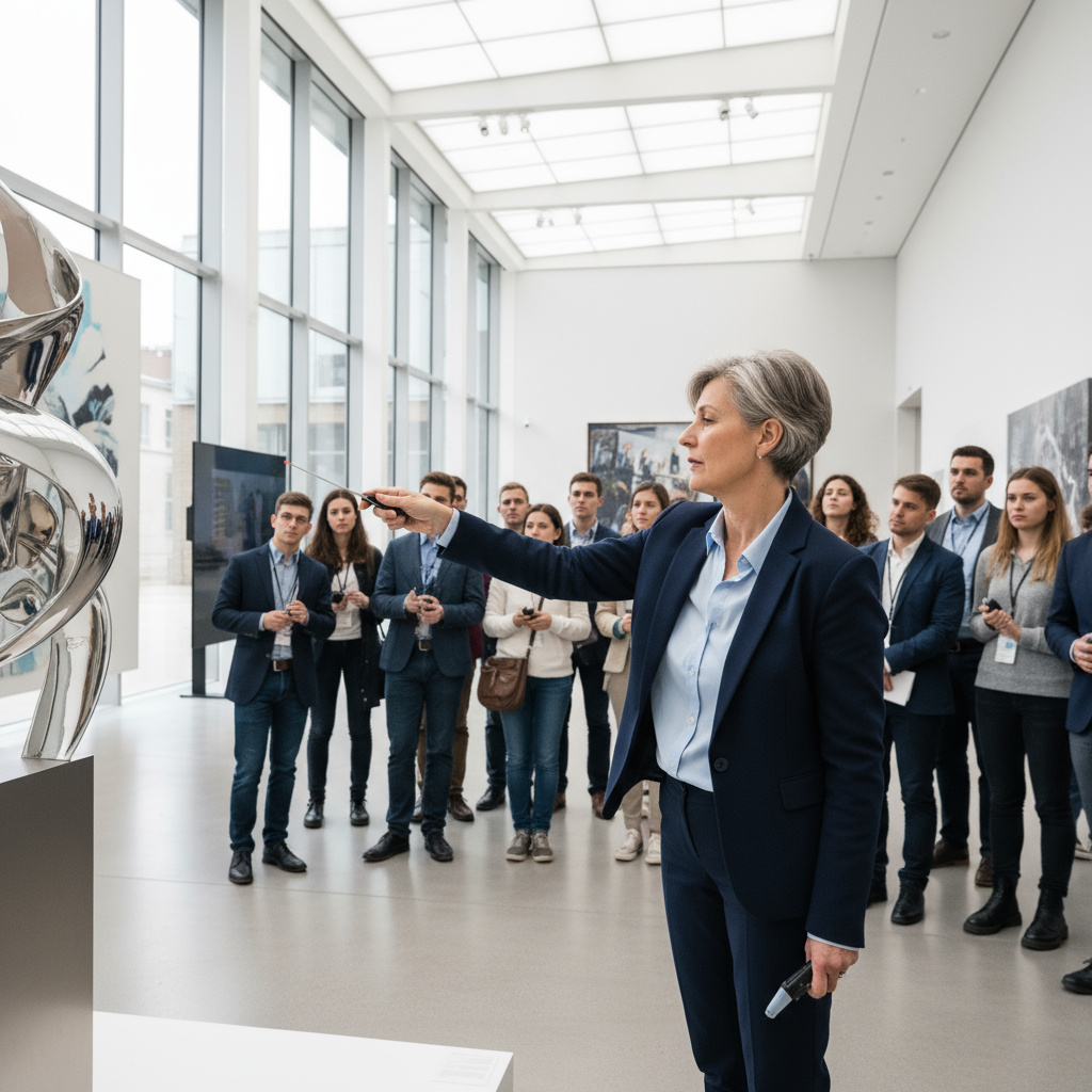 Guide with visitors inside a museum gallery